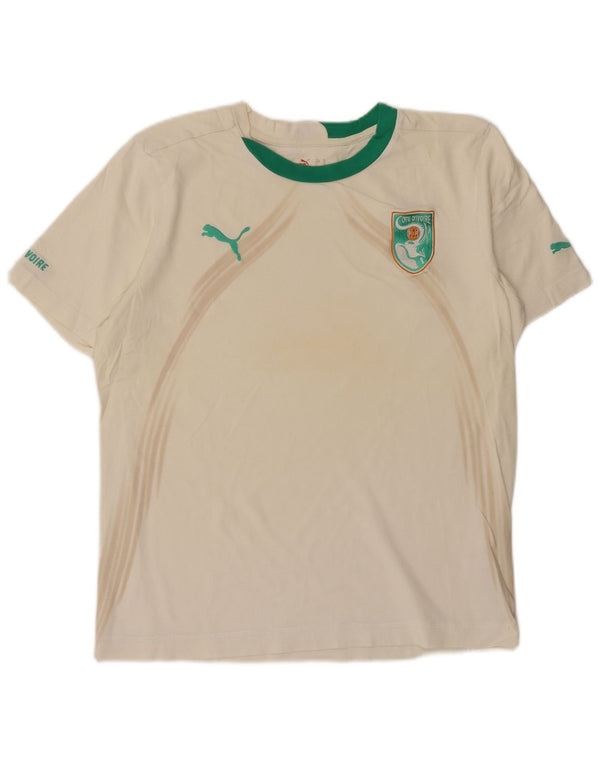 Puma Mens Ivory Coast FIF Graphic T-Shirt Top Medium Off White Cotton
