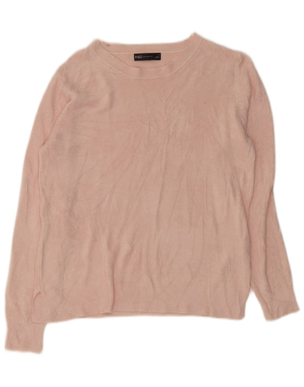 Marks & Spencer Womens Boat Neck Jumper Sweater UK 14 Medium Pink Acrylic