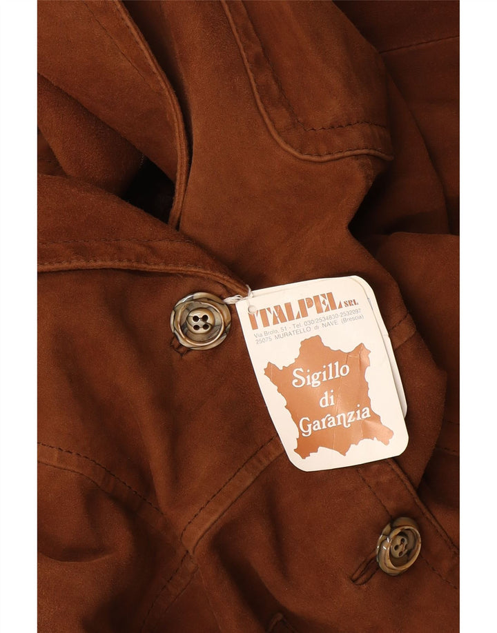 Vintage Womens Suede 2 Button Blazer Jacket UK 12 Medium Brown Leather