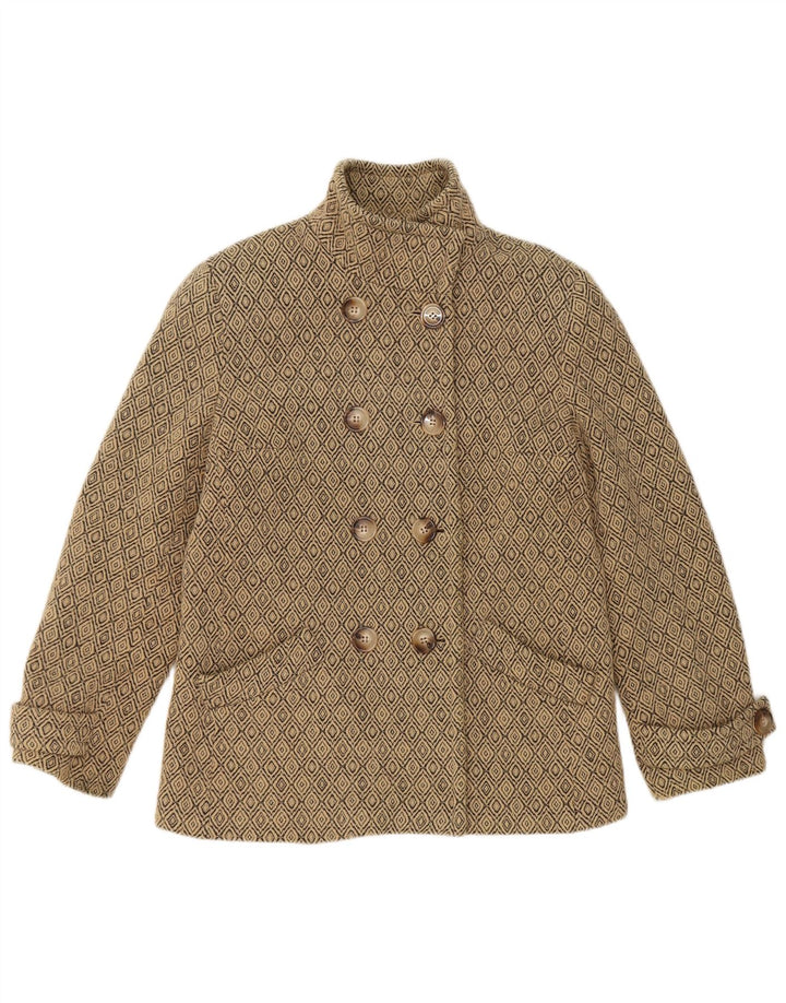 Vintage Womens Pea Coat UK 12 Medium Beige Argyle/Diamond New Wool