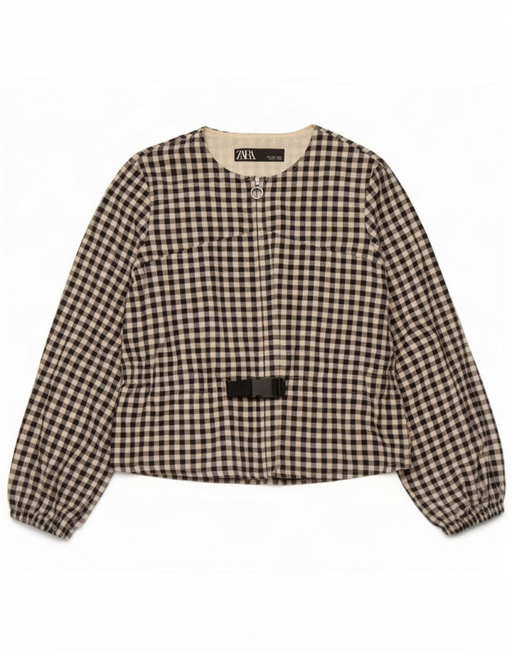 Zara Womens Bomber Jacket UK 16 Large Black Gingham Cotton