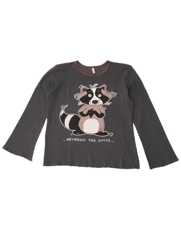 Benetton Girls Cartoon Raccoon Graphic Top Long Sleeve 11-12 Years Grey