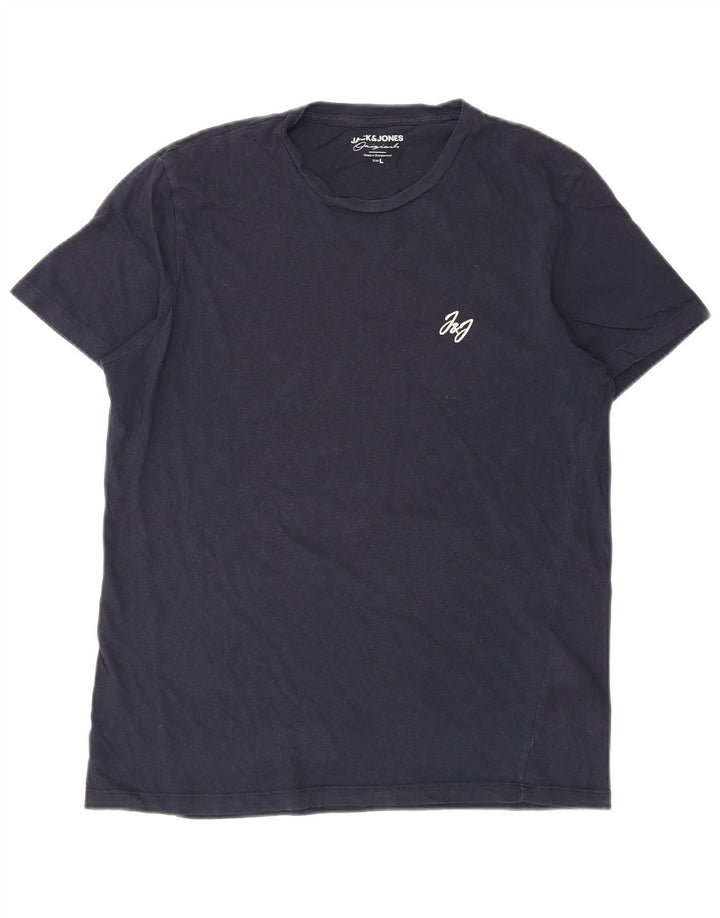 JACK & JONES Mens T-Shirt Top Large Navy Blue Cotton