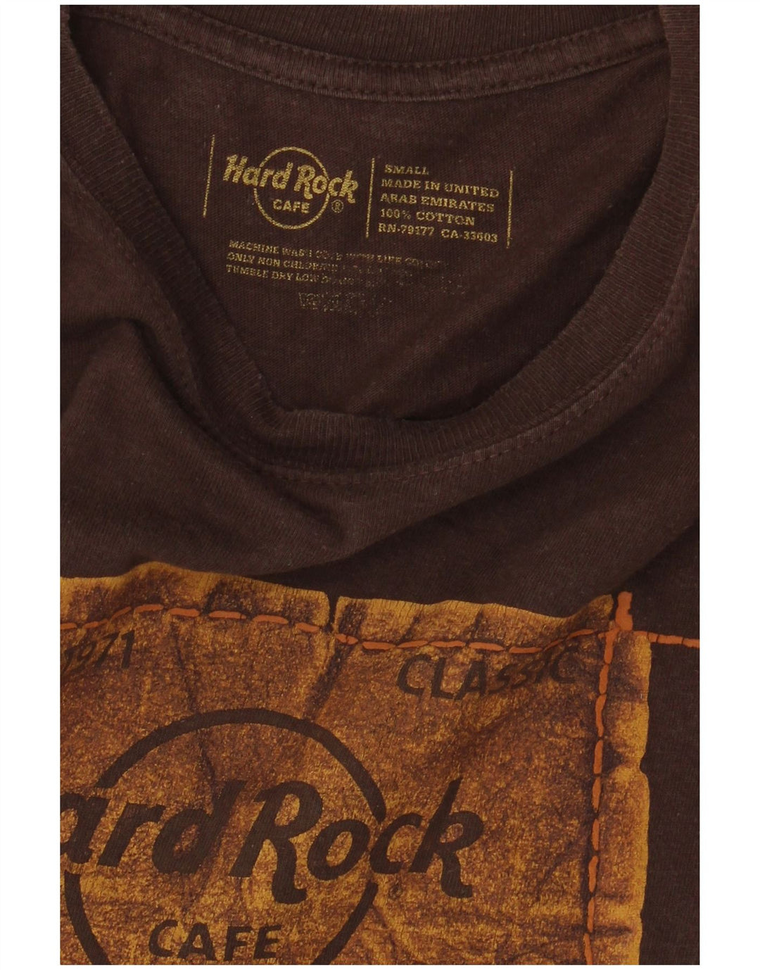 Hard Rock Cafe Mens Malta Graphic T-Shirt Top Small Brown Cotton