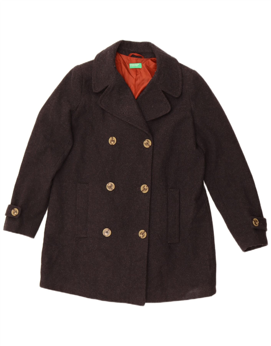 Benetton Womens Oversized Pea Coat UK 10 Small  Grey Wool