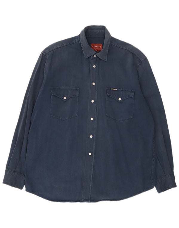 Carrera Mens Denim Shirt Size 41/42 Large Navy Blue Cotton