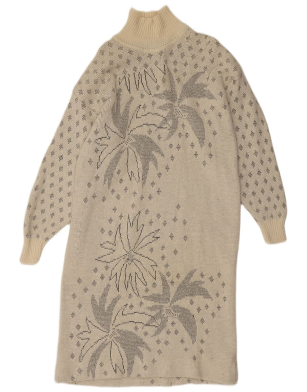 Vintage Womens Long Sleeve Jumper Dress UK 16 Large White Floral