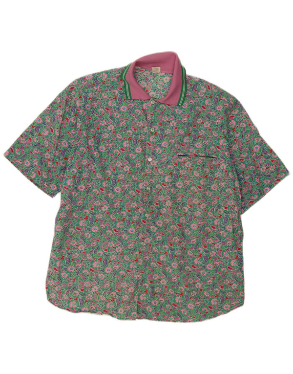 Vintage Mens Short Sleeve Shirt Large Green Paisley