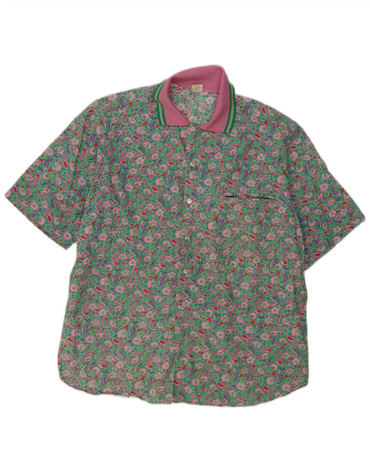 Vintage Mens Short Sleeve Shirt Large Green Paisley