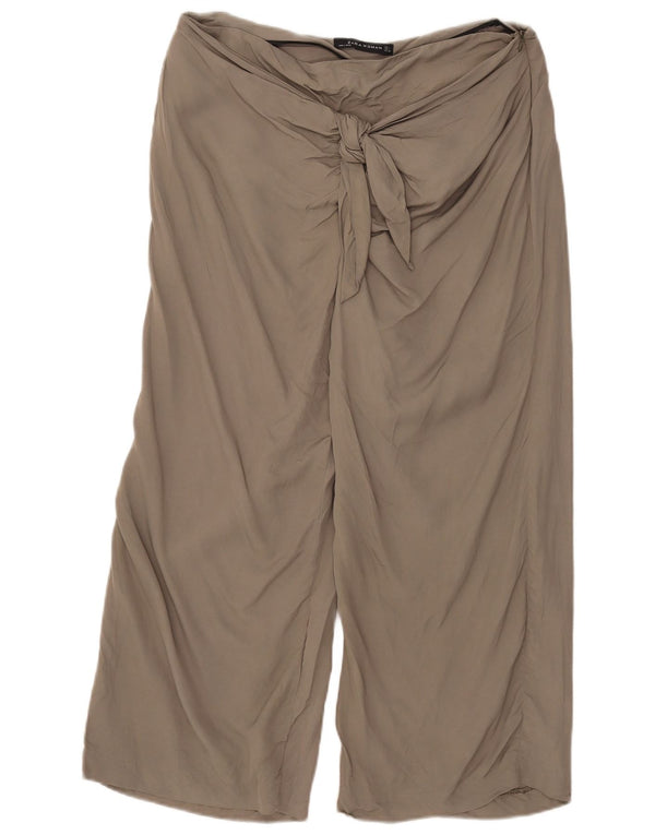 Zara Womens Loose Fit Cropped Trousers Large W30 L26 Beige Viscose