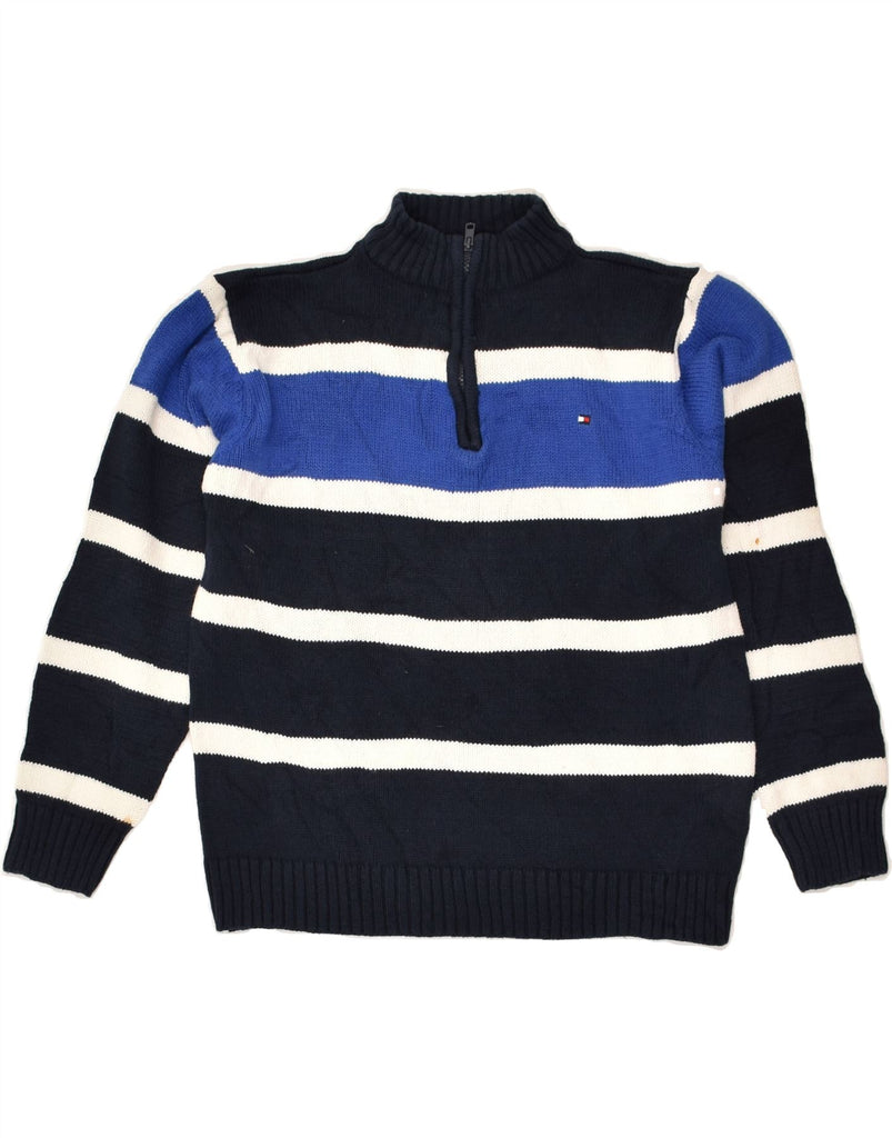 TOMMY HILFIGER Boys Zip Neck Jumper Sweater 6-7 Years Navy Blue Striped | Vintage Tommy Hilfiger | Thrift | Second-Hand Tommy Hilfiger | Used Clothing | Messina Hembry 