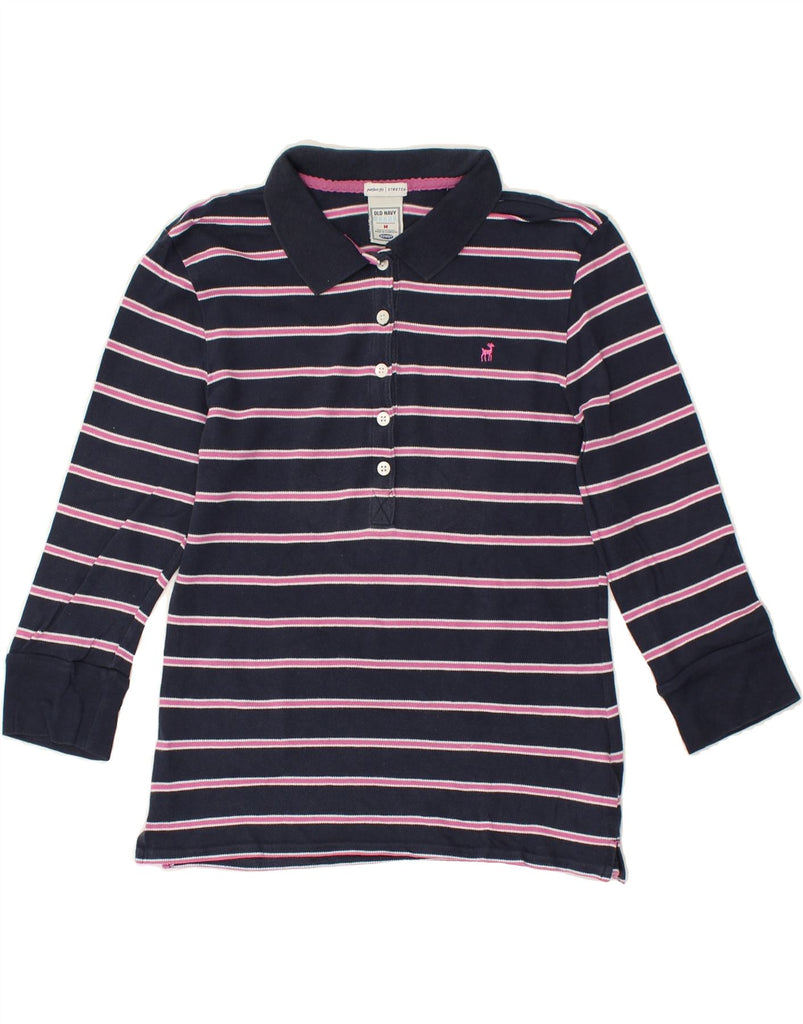OLD NAVY Girls Long Sleeve Polo Shirt 9-10 Years Medium Navy Blue Striped | Vintage Old Navy | Thrift | Second-Hand Old Navy | Used Clothing | Messina Hembry 