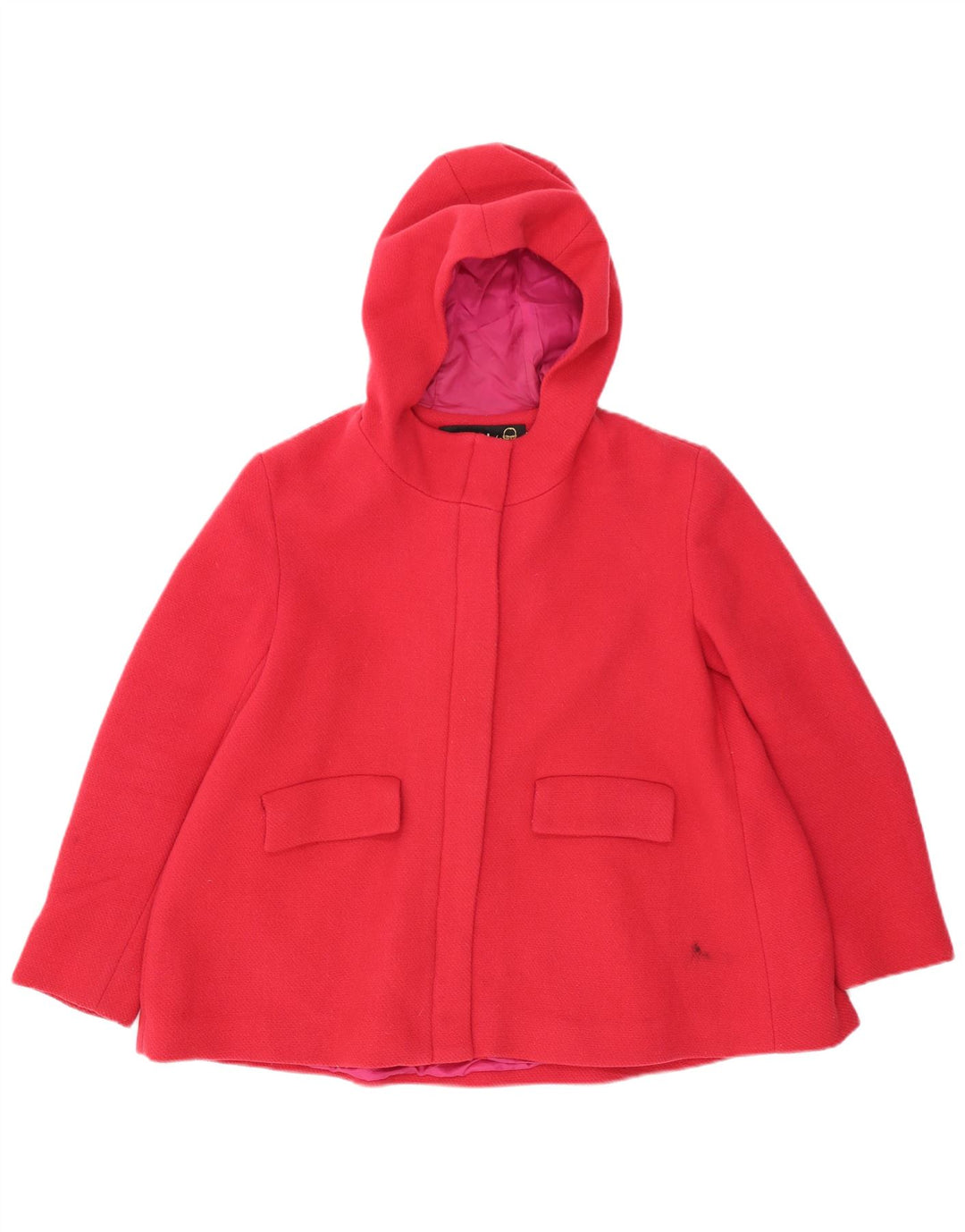 Desigual Womens Short Hooded Overcoat EU 40 Medium Pink Wool