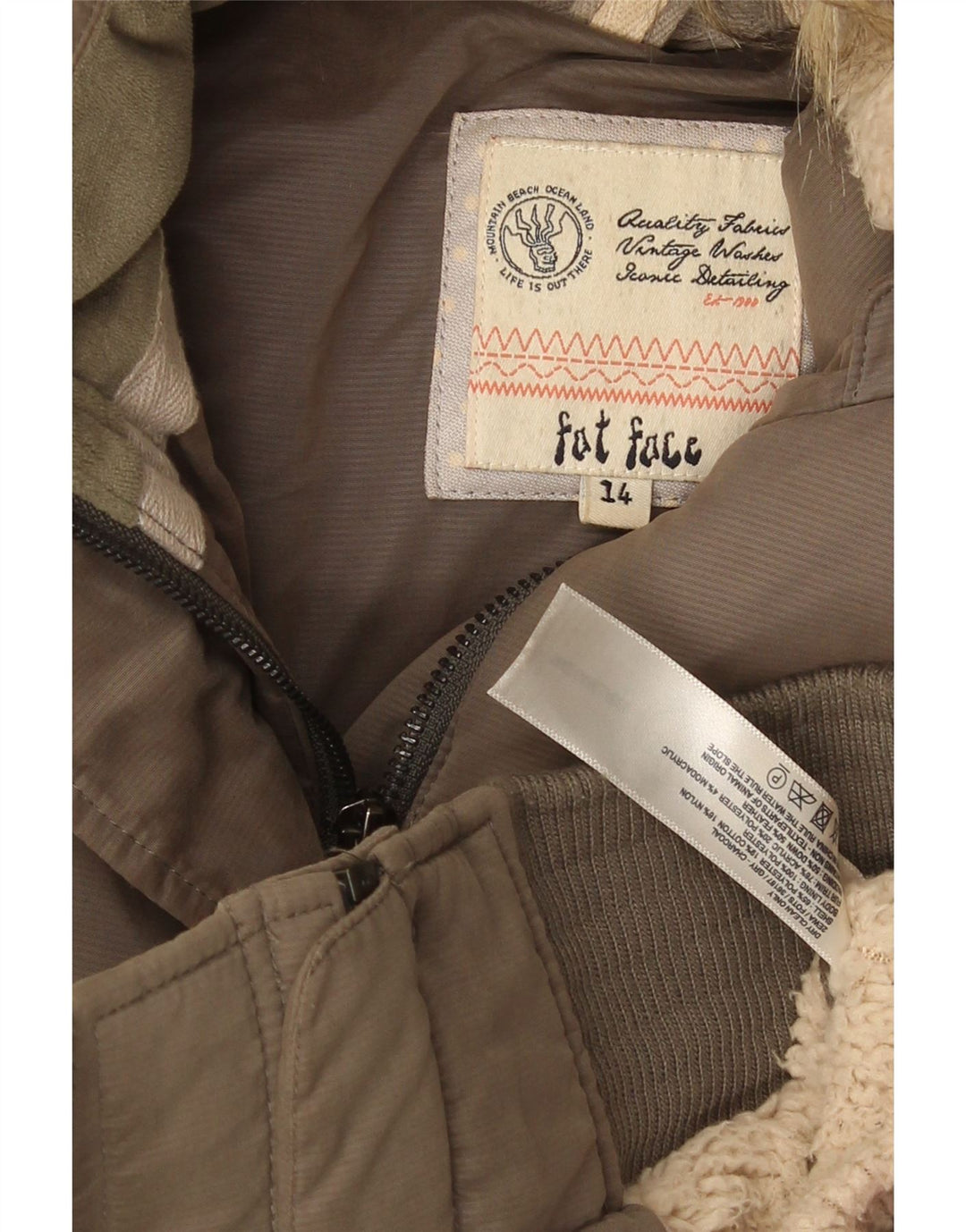 Fat Face Womens Hooded Padded Jacket UK 14 Medium Khaki Polyester