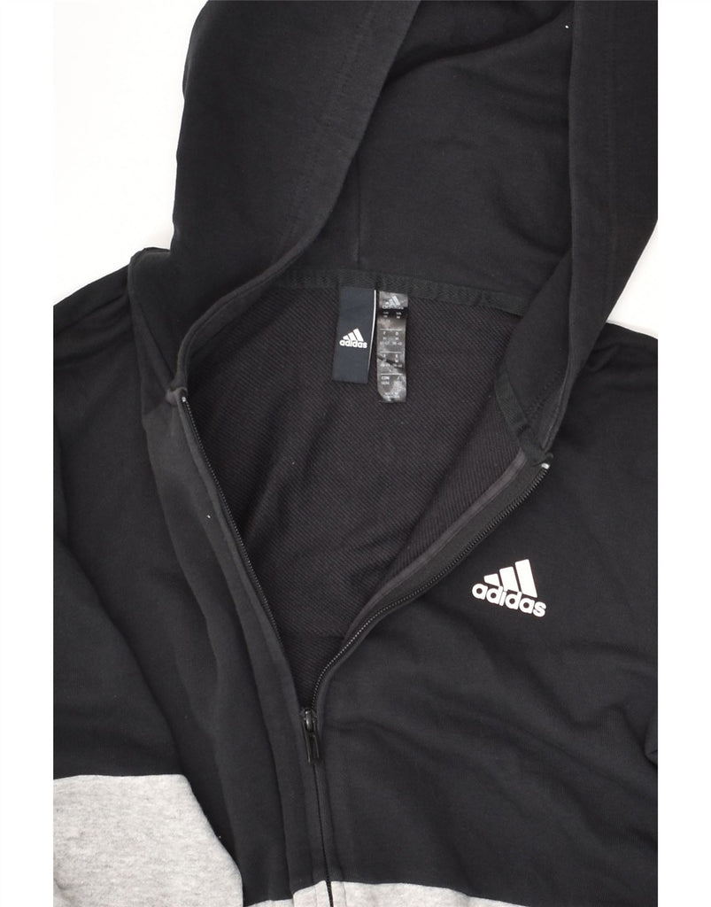 ADIDAS Womens Zip Hoodie Sweater UK 12/14 Medium Black Colourblock Cotton | Vintage Adidas | Thrift | Second-Hand Adidas | Used Clothing | Messina Hembry 