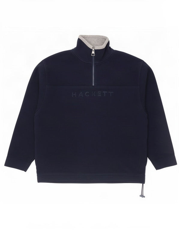 Hackett Mens Graphic Zip Neck Fleece Jumper 2XL Navy Blue Polyester
