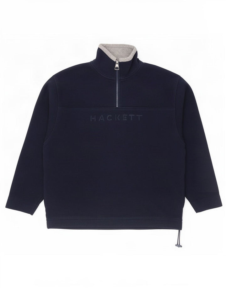 Hackett Mens Graphic Zip Neck Fleece Jumper 2XL Navy Blue Polyester