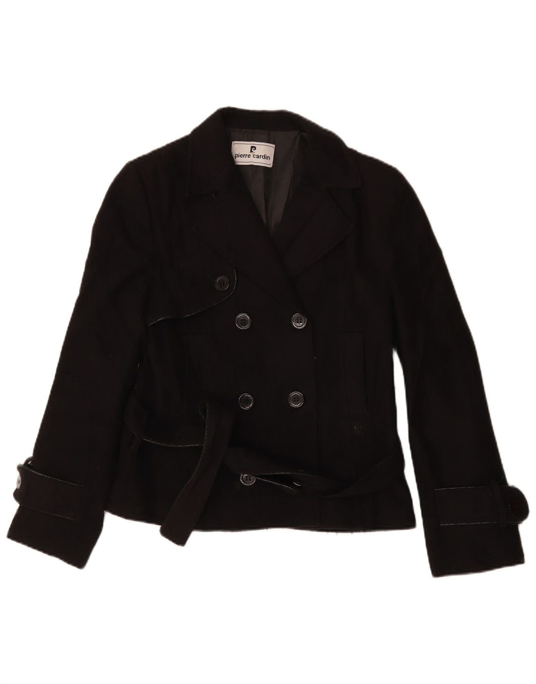 Pierre Cardin Womens Pea Coat IT 46 Large Black Polyester