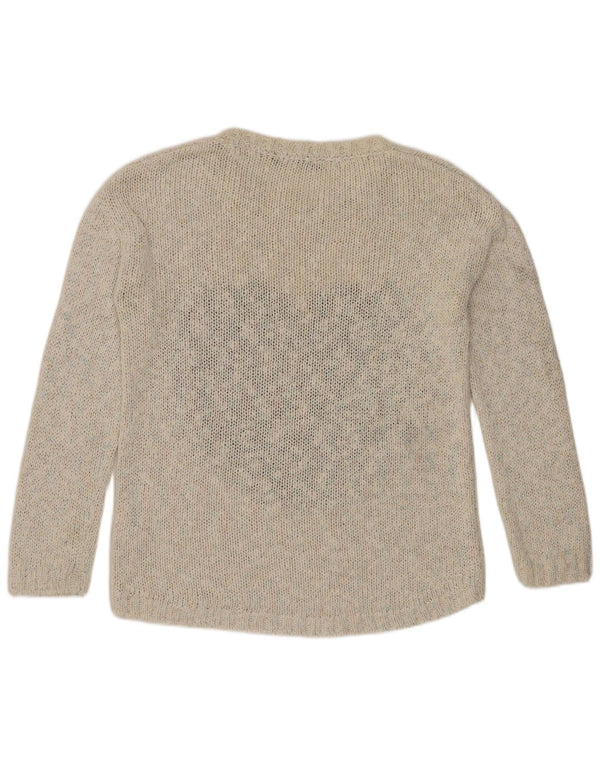 Marks & Spencer Womens Graphic Boat Neck Jumper Sweater UK 8 Small Off Whit