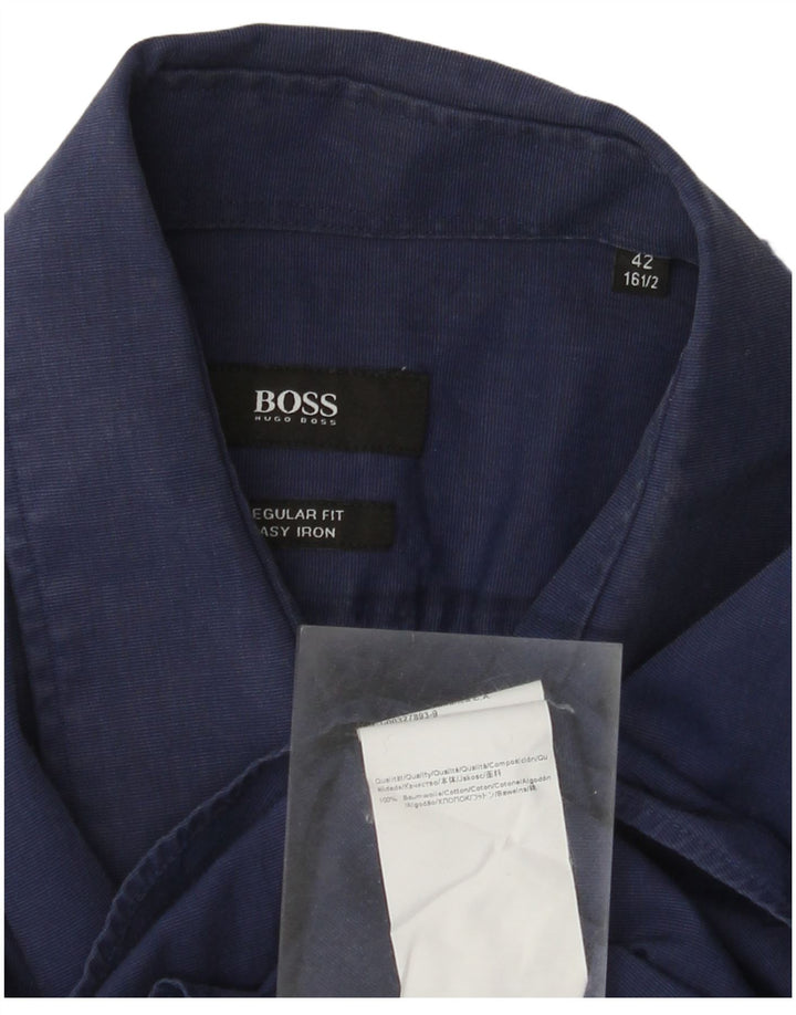 Hugo Boss Mens Regular Fit Shirt Size 41 Large Navy Blue Cotton