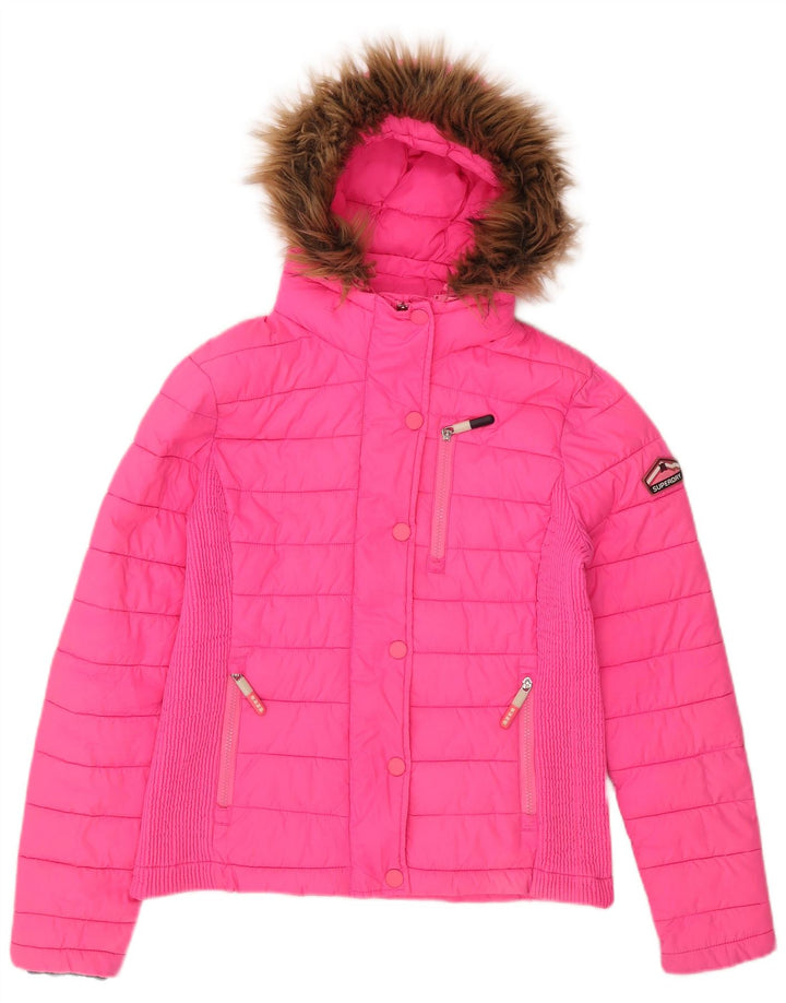 Superdry Womens Hooded Padded Jacket UK 14 Large Pink Polyester