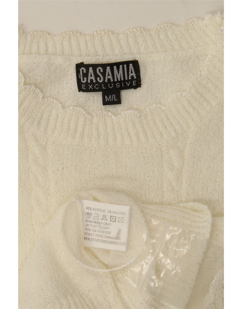 CASAMIA Womens Boat Neck Jumper Sweater UK 14 Medium White Floral Vintage Casamia and Second-Hand Casamia from Messina Hembry 