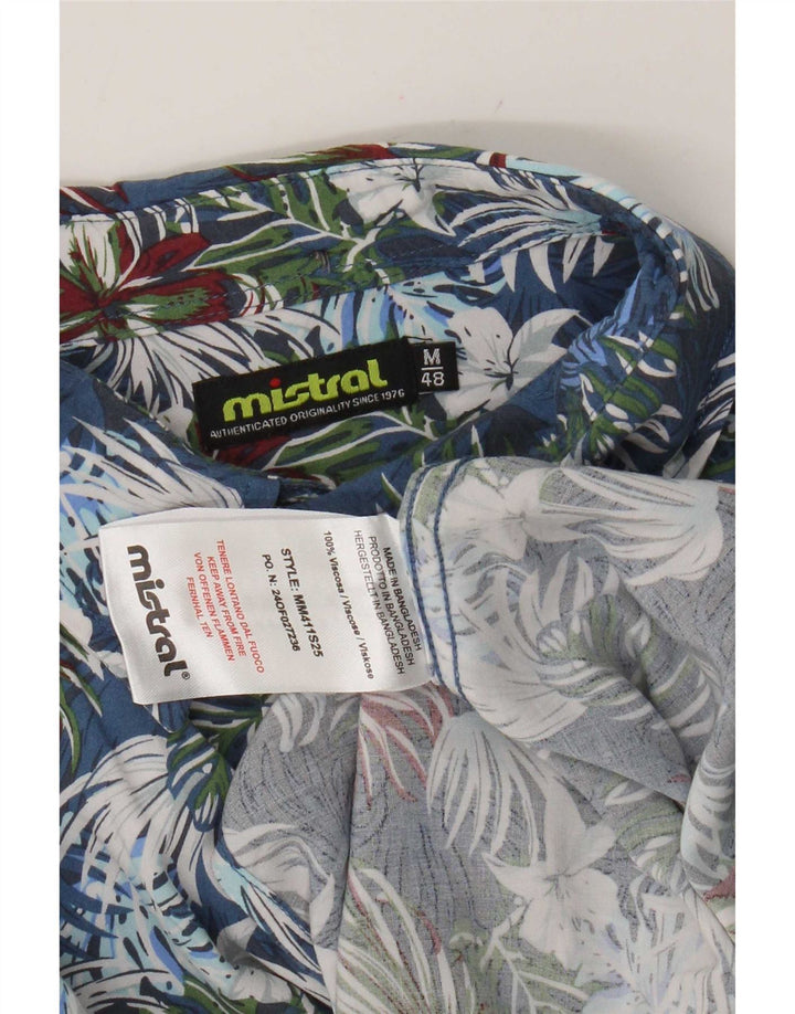 Mistral Mens Short Sleeve Shirt IT 48 Medium Blue Floral Viscose