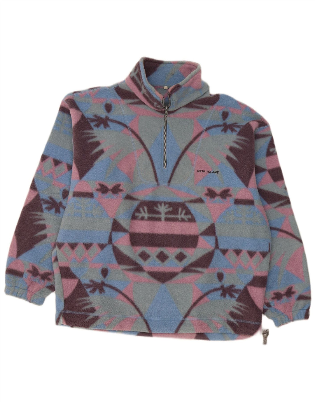 Vintage Mens Zip Neck Fleece Jumper Large Multicoloured Fair Isle