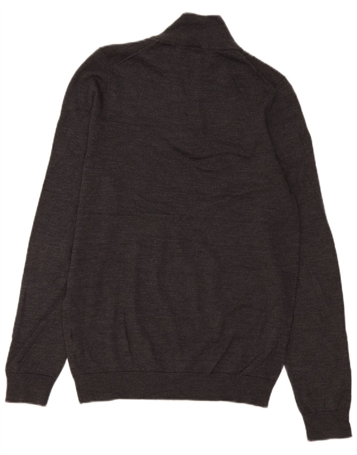 Marks & Spencer Mens Zip Neck Jumper Sweater Small Grey Merino Wool