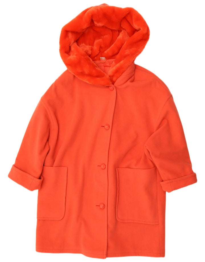 Vintage Womens Hooded Overcoat UK 18 XL Orange Polyacrylic