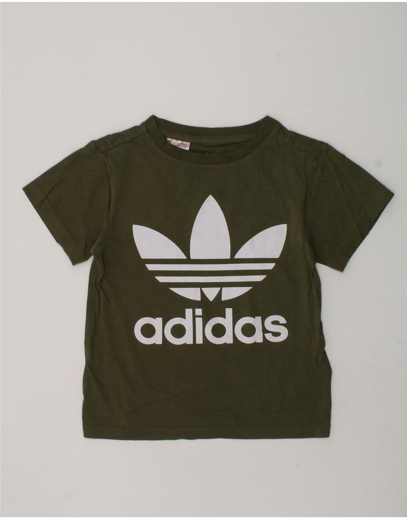 ADIDAS Boys Graphic T-Shirt Top 6-7 Years Khaki Cotton | Vintage Adidas | Thrift | Second-Hand Adidas | Used Clothing | Messina Hembry 