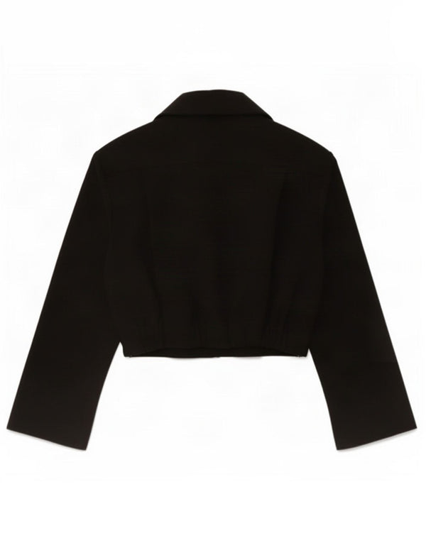 Zara Womens 3/4 Sleeve Crop Shirt Blouse UK 6 XS Black Polyester