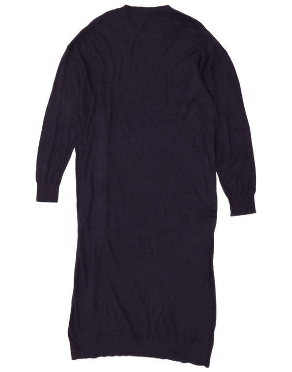 Zara Womens Maxi Long Sleeve Jumper Dress UK 14 Medium Navy Blue Polyester