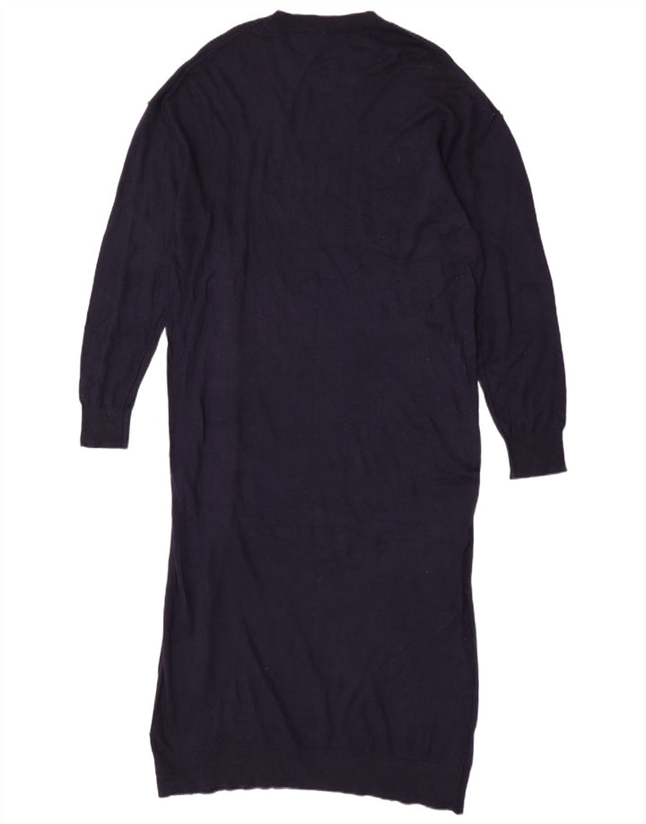 Zara Womens Maxi Long Sleeve Jumper Dress UK 14 Medium Navy Blue Polyester