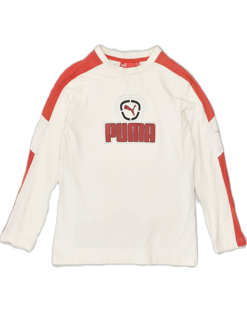 PUMA Boys Graphic Top Long Sleeve 9-10 Years Medium White Cotton | Vintage Puma | Thrift | Second-Hand Puma | Used Clothing | Messina Hembry 