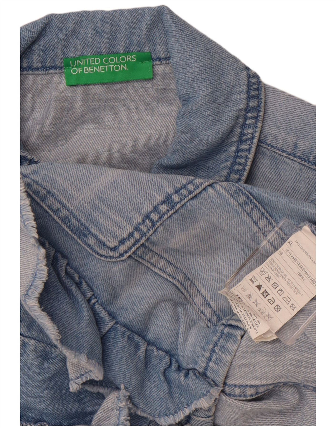 Benetton Girls Crop Denim Gilet 10-11 Years XL Blue Cotton