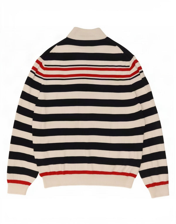 Brooks Brothers Mens Button Neck Jumper Sweater XL Navy Blue Striped