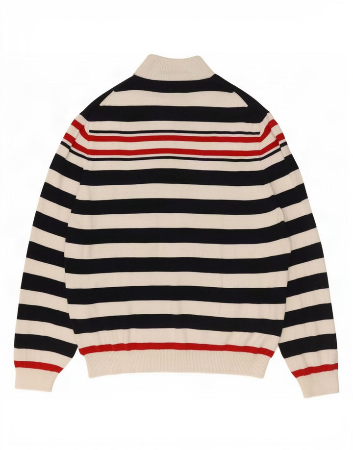 Brooks Brothers Mens Button Neck Jumper Sweater XL Navy Blue Striped