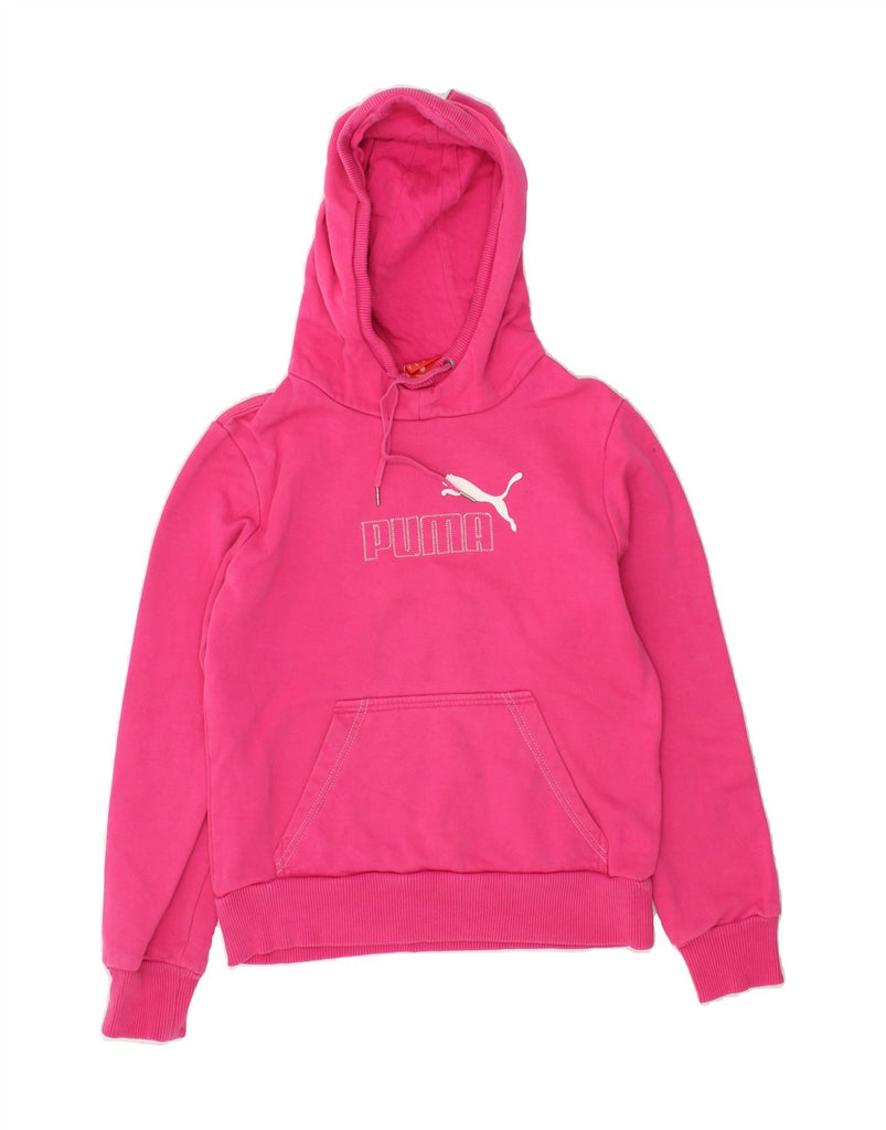 PUMA Womens Graphic Hoodie Jumper UK 10 Small  Pink Cotton | Vintage Puma | Thrift | Second-Hand Puma | Used Clothing | Messina Hembry 