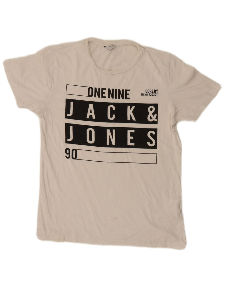 Jack & Jones Mens Graphic T-Shirt Top Medium White Cotton