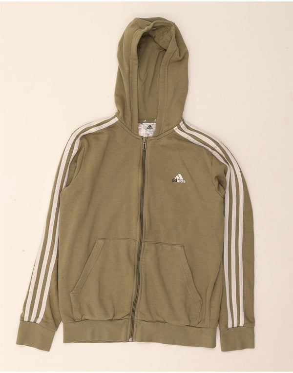 Adidas Boys Zip Hoodie Sweater 13-14 Years Khaki Cotton