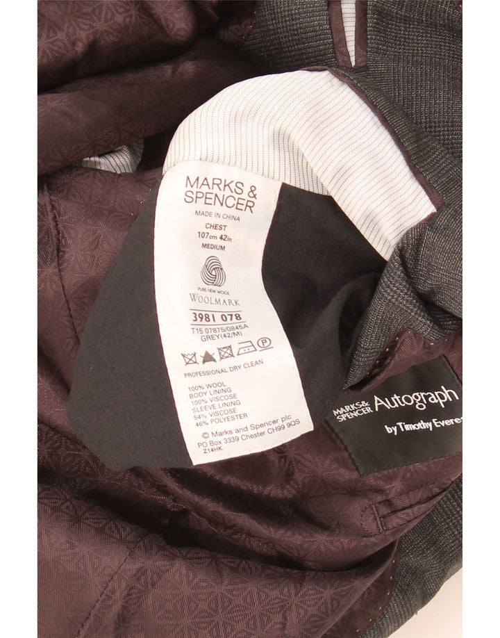 Marks & Spencer Mens Autograph Blazer Jacket UK 42 Large Grey Check