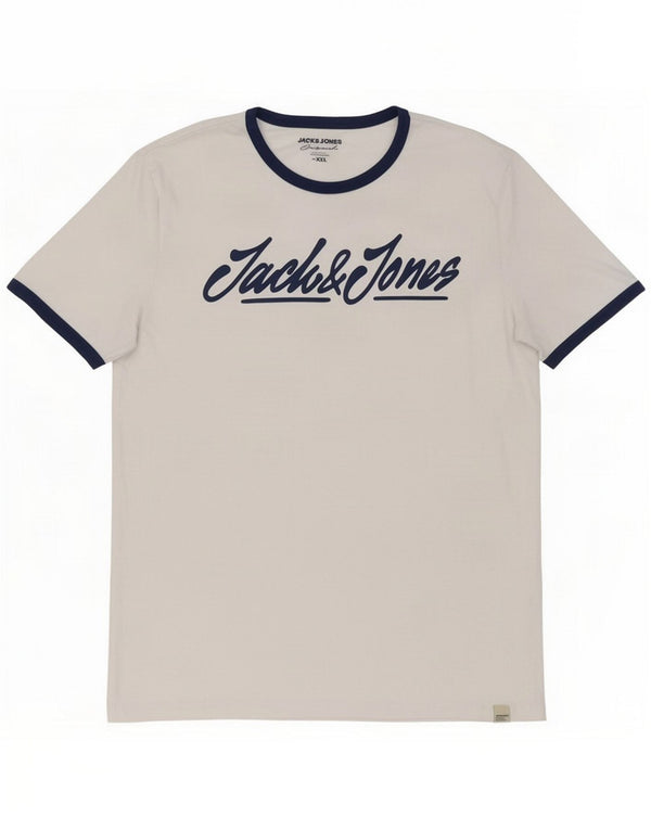 Jack & Jones Mens Graphic T-Shirt Top 2XL White Cotton
