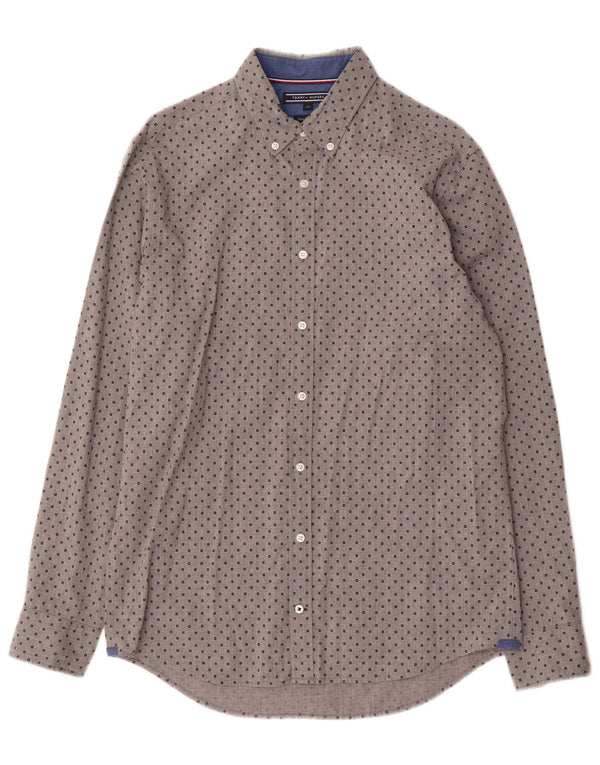 Tommy Hilfiger Mens New York Fit Shirt Medium Grey Geometric