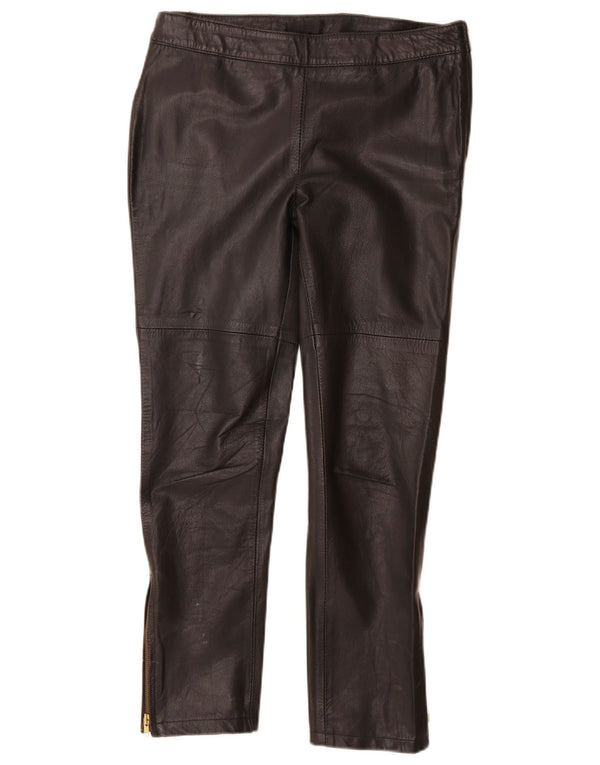 Vintage Womens Slim Leather Trousers Large W30 L28 Black Leather