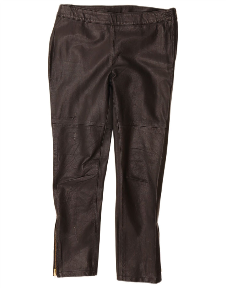 Vintage Womens Slim Leather Trousers Large W30 L28 Black Leather