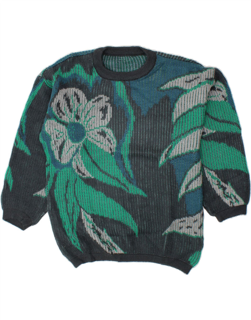 VINTAGE Womens Crew Neck Jumper Sweater UK 16 Large Green Floral Vintage Vintage and Second-Hand Vintage from Messina Hembry 