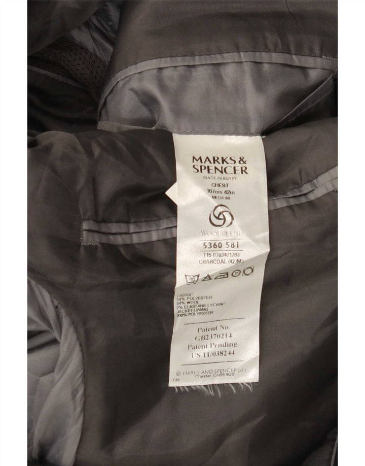 Marks & Spencer Mens 3 Button Blazer Jacket UK 42 Large Grey Polyester