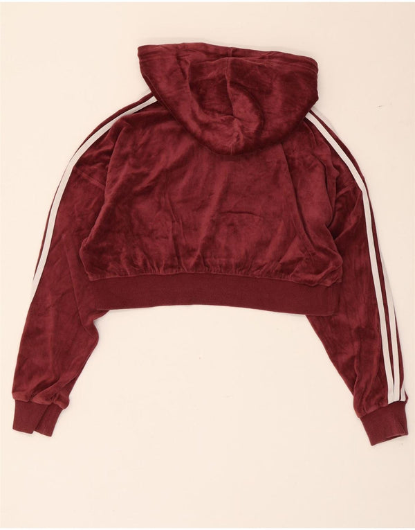 Adidas Womens Oversized Graphic Crop Hoodie Jumper UK 4 XS Burgundy Cotton
