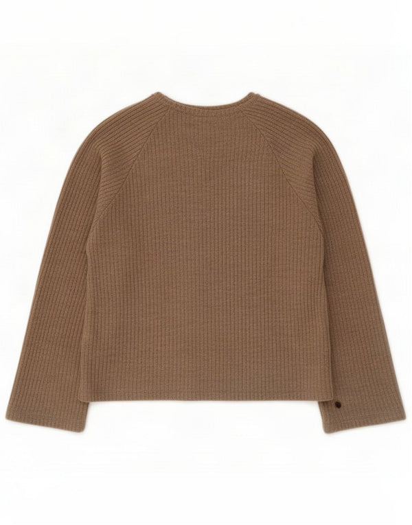 Zara Womens Crop Oversized Top Long Sleeve UK 10 Small Brown Flecked